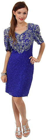 Knee Length V-Neck Formal Cocktail Beaded Dress