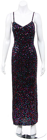 Spaghetti Straps Sequined Long Cocktail Dress