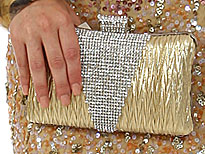 Crocheted Satin Metal Frame Evening Bag in Gold. 3372-gd.