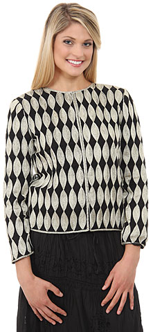 Full Sleeves Leaf Patterned Embroidery Jacket