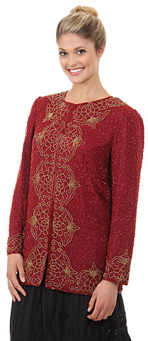 Round Neck Floral Bordered Beaded Jacket