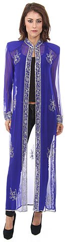 High Collar Full Sleeves Long Sheer Beaded Jacket