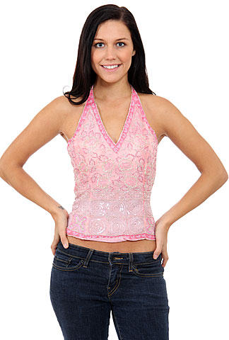 Flowered Wonderland Hand Beaded HalterTop