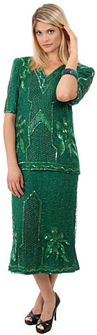 V-Neck Half Sleeves Two Piece Formal Dress with Skirt. 4026.