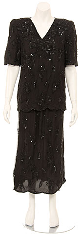 Two Piece Sequin Blouse and Tea Length Skirt Set. 4040.