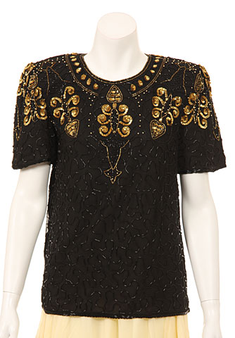 Short Sleeved Stylish Sequin Beaded Blouse
