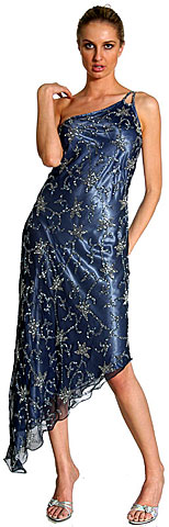 One Shoulder Shimmering Dress with Beaded Flower Patterns. 4187.