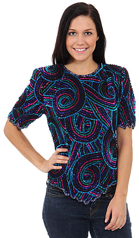 Whirling Design Hand Beaded/Sequined Blouse