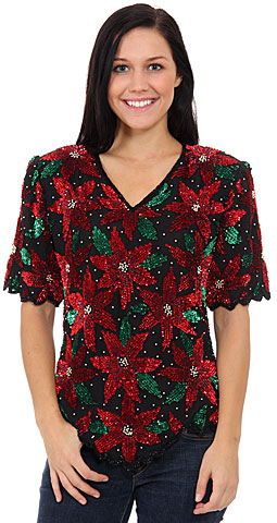 Holiday Spirit Hand Beaded/Sequined Blouse