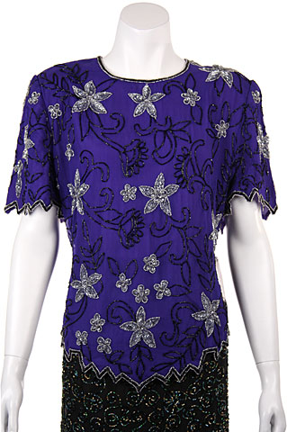 Short Sleeved Floral Beaded Blouse
