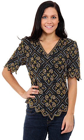 Elaborated Mosaic Detail Hand Beaded/Sequined Blouse