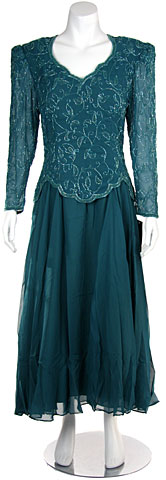 Full Sleeves Formal Evening Gown with Chiffon Skirt