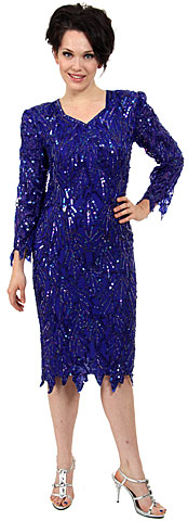 Full Sleeves Knee Length Sequined Formal Dress