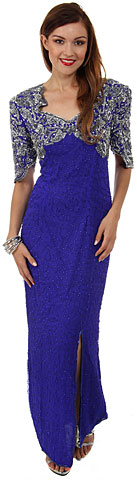 Sweetheart Neck Long Formal Beaded Gown with Keyhole Back
