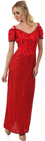 Off shoulder V-Neck Sequins & Ribbons Long Formal Dress