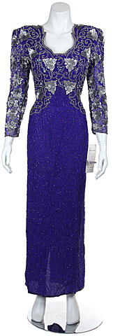 Floral Beaded Full Length Sequined Formal Gown