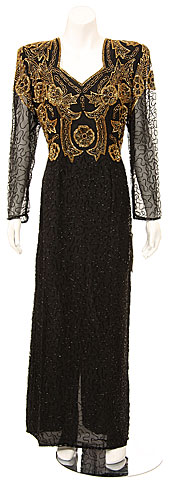Full Length Long Sleeved Sequined Formal Dress