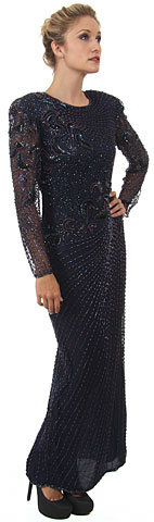 Full Sleeves Beaded Full Length Formal Sequined Gown