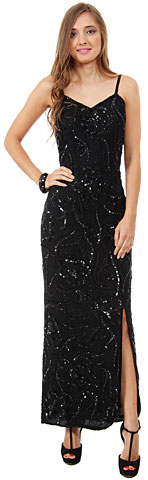 V-Neck Artistic Sequins Pattern Long Formal Evening Dress