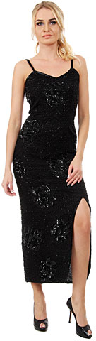 Spaghetti Straps V-Neck Ankle Length Formal Sequined Dress