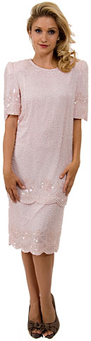Round Neck Knee length Tiered Beaded Formal Dress