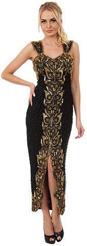 Elegant Floral Beaded Tea Length Formal Cocktail Dress