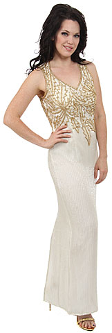 Leafy Beaded Sleeveless Evening Dress