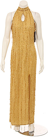 Hanging Tassles Turtle-Neck Evening Gown