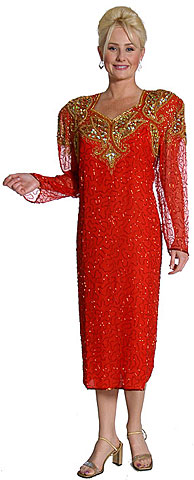 Fully Beaded Tea Length Formal Dress