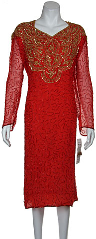Sequin Beaded Floral Print Tea Length Dress