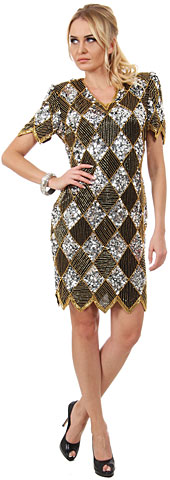 Glitzy Diamond Pattern Sequined Short Formal Party Dress