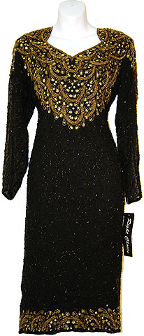 Tea Length Full Sleeves Sequined Formal Dress