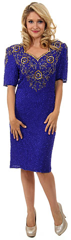 Short Sleeved Handbeaded Short Evening Dress