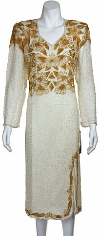 V-Neck Knee Length Formal Beaded Dress with Front Slit