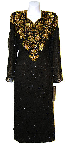 Full Sleeves Below Knee Length Sequined Formal Dress