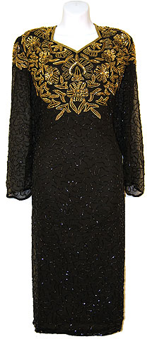 Full Sleeves Below Knee Length Sequined Formal Dress