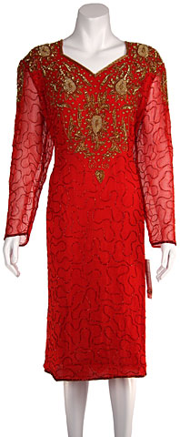 Knee Length Beaded Cocktail Dress with Full Sleeves