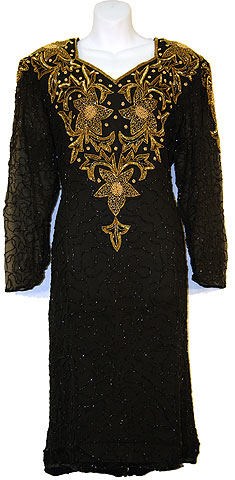 Knee Length Full Sleeves Sequined Formal Dress