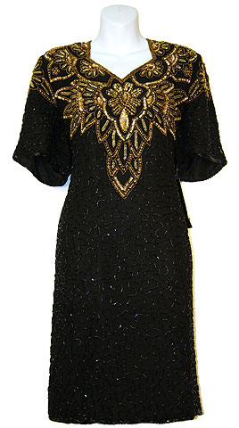 Half Sleeves Knee Length Sequined Formal Party Dress