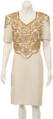 Flower Sequin Pattern Half Sleeves Knee Length BeadedDress