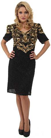 V-neck Half Sleeves Sequined Formal Dress