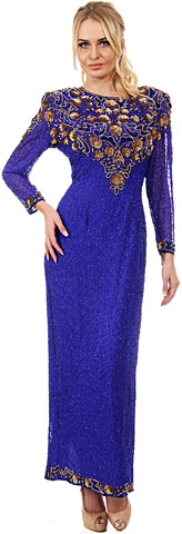 Artistic Sequins Pattern Full Sleeves Long Beaded Gown