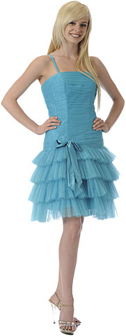 Satin Bow Spaghetti Strap Homecoming Dress. p8002.