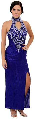 Turtle Neck with Keyhole Long Beaded Formal Dress