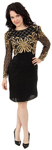 Tea Length Sequin Beaded Formal Dress