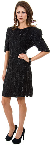 Round Neck Sequined Short Cocktail Dress with Keyhole