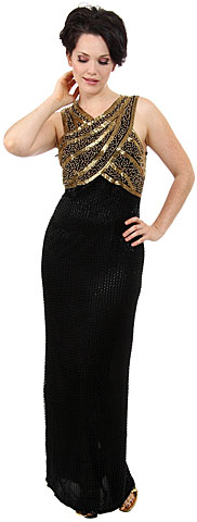 Sleeveless Long Formal Dress with Wrap Style Beaded Bodice