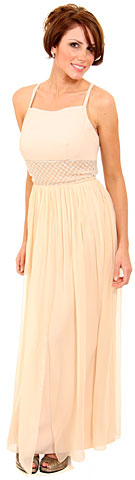 Long Formal Dress with Crossed Back & Beaded Belt . 8161.