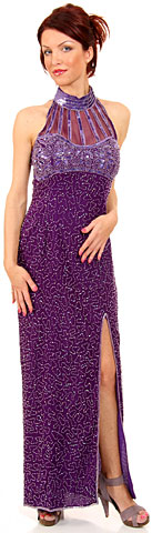 Sequin Beaded Sheer Halter Neck Cocktail Dress