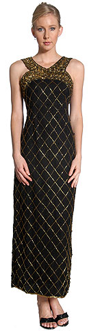 Crossed Front Diagonal Beadwork Formal Beaded Dress